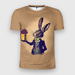 Мужская спорт-футболка Кролик в костюме с подарком