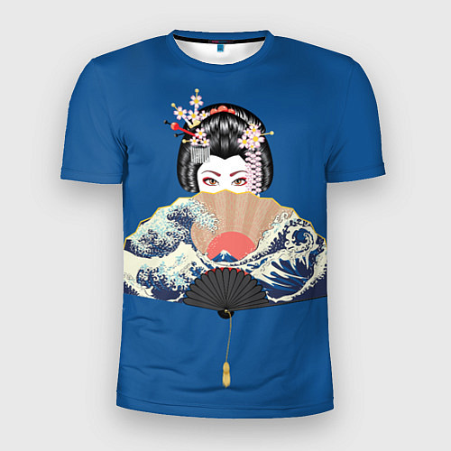 Мужская спорт-футболка Японская гейша с большим веером / 3D-принт – фото 1