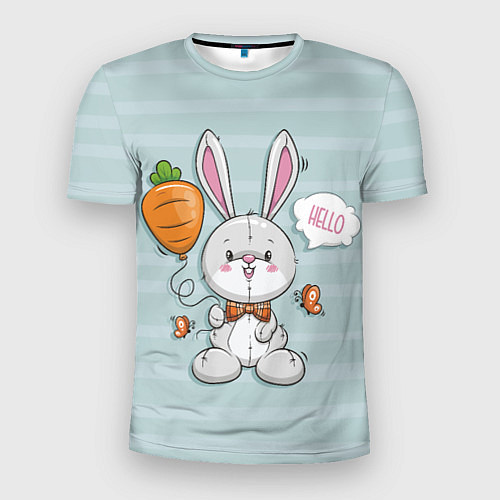 Мужская спорт-футболка Милый зайка с шариком-морковкой / 3D-принт – фото 1