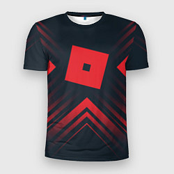 Мужская спорт-футболка Красный символ Roblox на темном фоне со стрелками