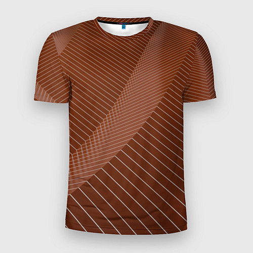 Мужская спорт-футболка Абстрактные белые линии на коричневом паттерне / 3D-принт – фото 1