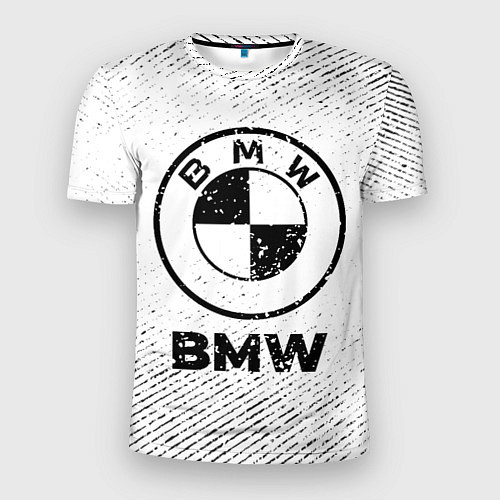Мужская спорт-футболка BMW с потертостями на светлом фоне / 3D-принт – фото 1