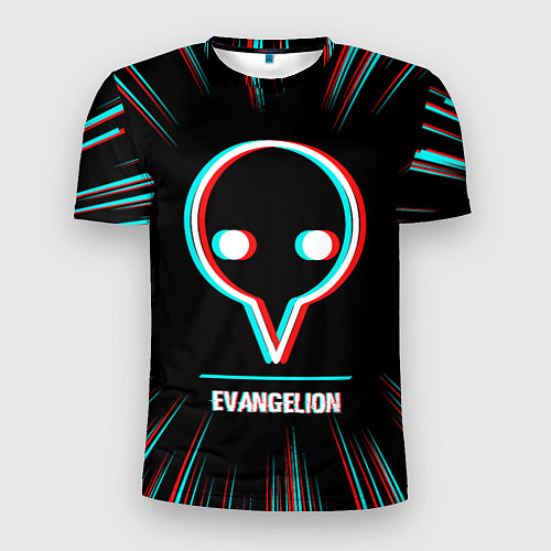 Мужская спорт-футболка Символ Evangelion в стиле glitch на темном фоне / 3D-принт – фото 1