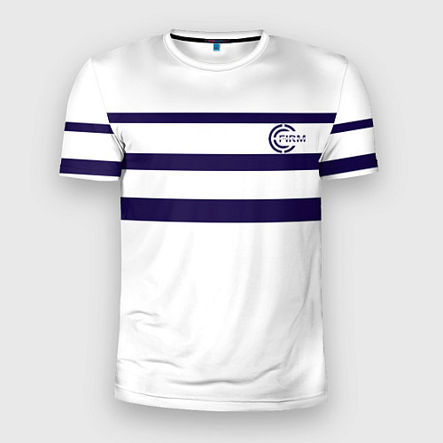 Мужская спорт-футболка FIRM белая с синими полосами / 3D-принт – фото 1