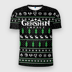 Мужская спорт-футболка Новогодний свитер - Genshin impact
