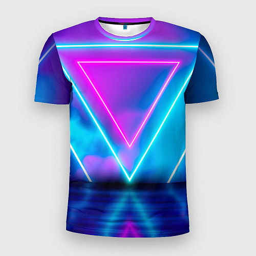 Мужская спорт-футболка Неоновые треугольники на горизонте / 3D-принт – фото 1