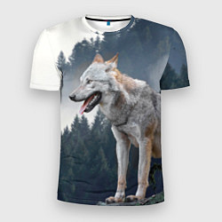 Футболка спортивная мужская Волк на фоне леса, цвет: 3D-принт
