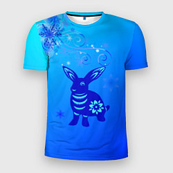 Мужская спорт-футболка Синий кролик и снежинки