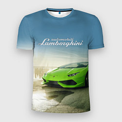 Мужская спорт-футболка Ламборджини на берегу океана