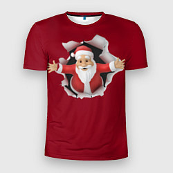 Мужская спорт-футболка Дед Мороз вылезает из стены