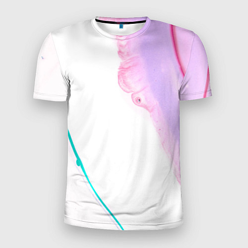 Мужская спорт-футболка Розовые и зелёные краски и линии на белом фоне / 3D-принт – фото 1