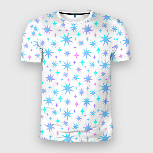 Мужская спорт-футболка Разноцветные звезды на белом фоне / 3D-принт – фото 1