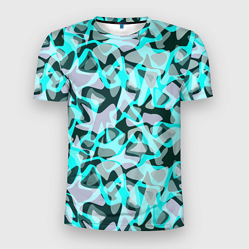 Мужская спорт-футболка Пятнистый абстрактный узор серый с бирюзовыми лини / 3D-принт – фото 1