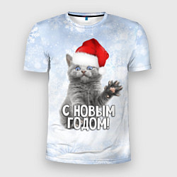 Мужская спорт-футболка С Новым годом - котик