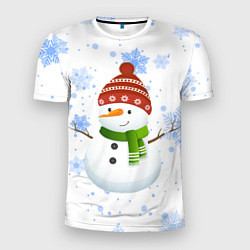 Мужская спорт-футболка Снеговик со снежинками