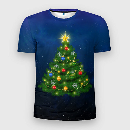 Мужская спорт-футболка Новогодняя елка с яркой звездой / 3D-принт – фото 1