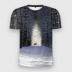 Мужская спорт-футболка Олень в зимнем лесу