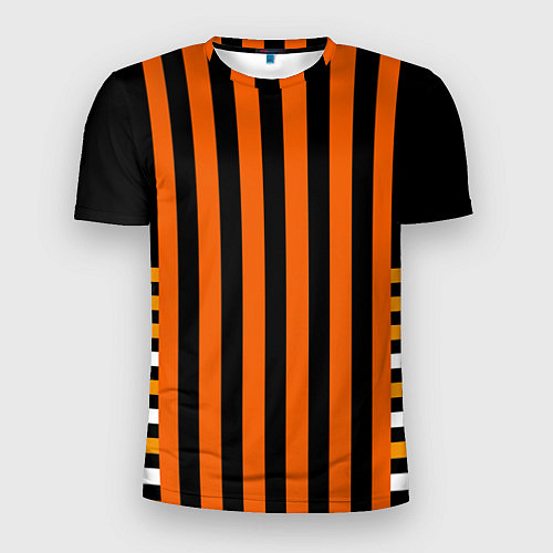 Мужская спорт-футболка Полосатый узор в красных оранжевых тонах на черном / 3D-принт – фото 1