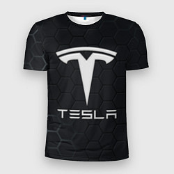 Мужская спорт-футболка Tesla логотип - матовое стекло