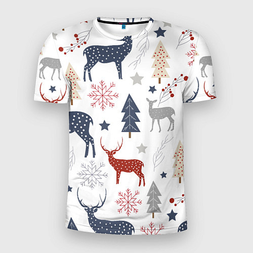 Мужская спорт-футболка Олени в новогоднем лесу / 3D-принт – фото 1