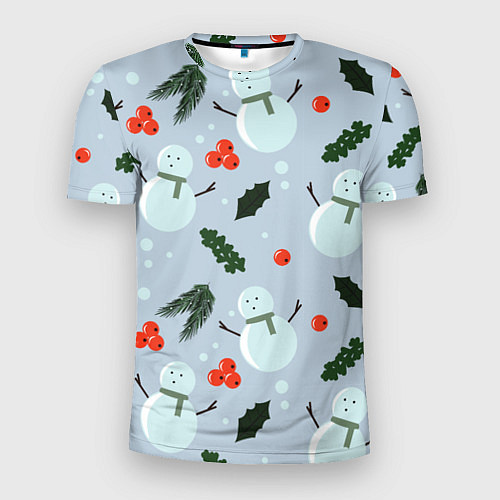 Мужская спорт-футболка Снеговики и ягодки / 3D-принт – фото 1