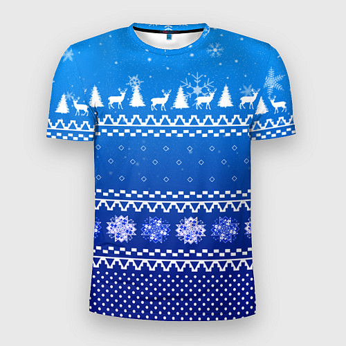 Мужская спорт-футболка Новогодний узор на синем фоне / 3D-принт – фото 1