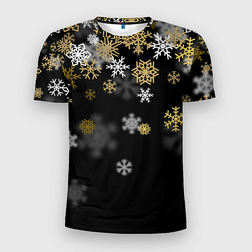Мужская спорт-футболка Золотые и белые снежинки / 3D-принт – фото 1