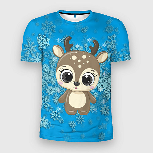 Мужская спорт-футболка Милый олень и пушистые снежинки / 3D-принт – фото 1