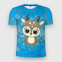 Мужская спорт-футболка Милый олень и пушистые снежинки