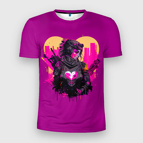 Мужская спорт-футболка Девушка на фоне сердца, неоновый стиль / 3D-принт – фото 1