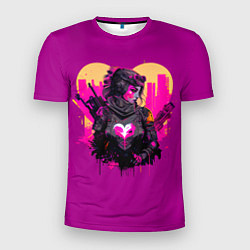 Мужская спорт-футболка Девушка на фоне сердца, неоновый стиль