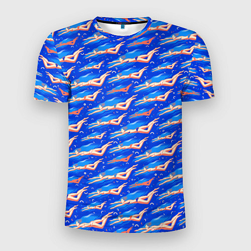 Мужская спорт-футболка Плывущие девушки на синем / 3D-принт – фото 1