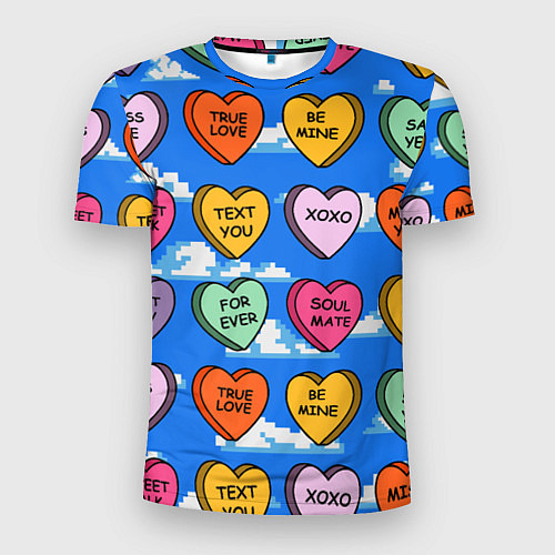 Мужская спорт-футболка Валентинки конфетки сердечки с посланиями / 3D-принт – фото 1