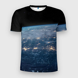 Мужская спорт-футболка Планета, космос и огни