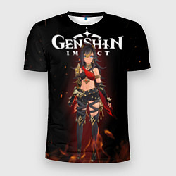 Мужская спорт-футболка Дэхья и огонь Персонаж Genshin Impact