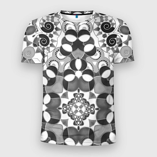 Мужская спорт-футболка Бело-серый этнический узор / 3D-принт – фото 1