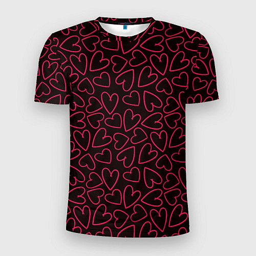 Мужская спорт-футболка Розовые сердечки на темном фоне / 3D-принт – фото 1