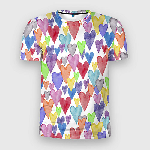 Мужская спорт-футболка Разноцветные сердечки Калейдоскоп / 3D-принт – фото 1