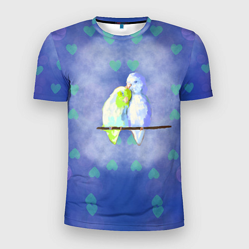 Мужская спорт-футболка Влюбленные попугаи в день Святого Валентина / 3D-принт – фото 1