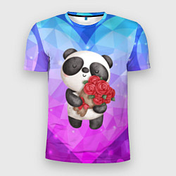 Мужская спорт-футболка Панда с букетом цветов