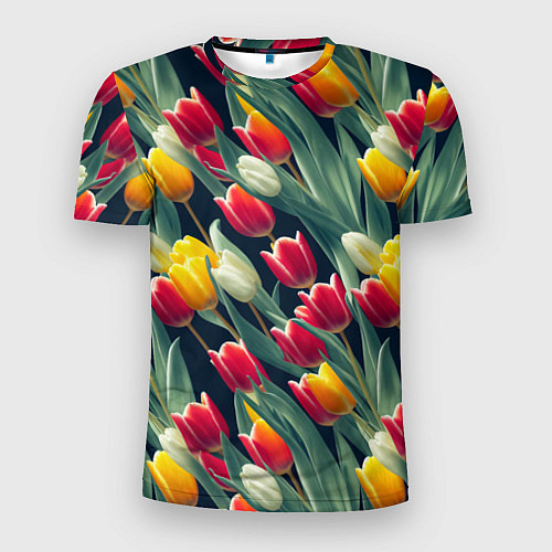 Мужская спорт-футболка Много тюльпанов / 3D-принт – фото 1
