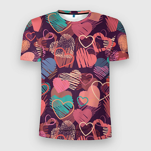Мужская спорт-футболка Узор из разных сердец / 3D-принт – фото 1