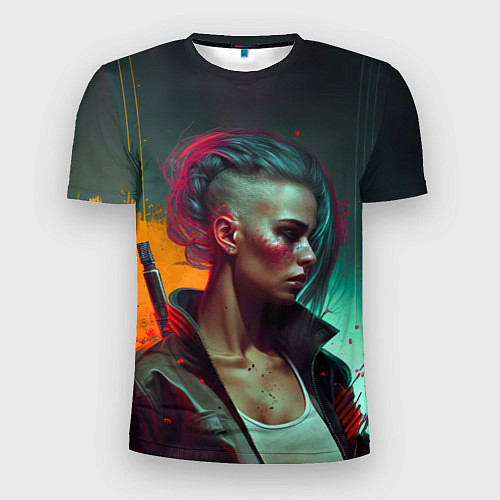 Мужская спорт-футболка Cyberpunk girl art / 3D-принт – фото 1