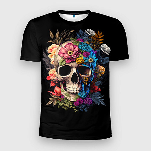 Мужская спорт-футболка Череп c растениями и цветами / 3D-принт – фото 1