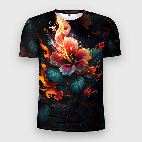 Мужская спорт-футболка Огненный цветок на темном фоне / 3D-принт – фото 1