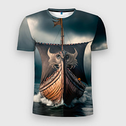 Мужская спорт-футболка Корабль в бушующем море