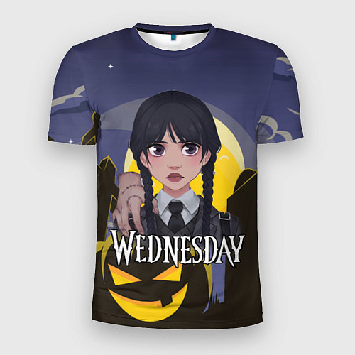 Мужская спорт-футболка Уэнсдэй на фоне луны / 3D-принт – фото 1