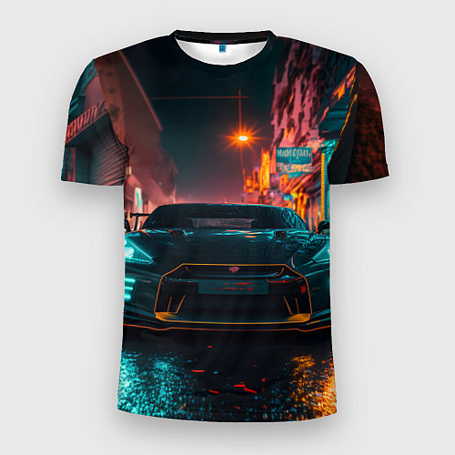 Мужская спорт-футболка GTR в ночном городе / 3D-принт – фото 1