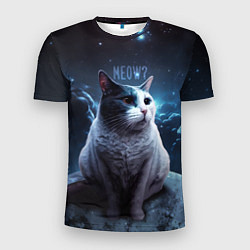 Мужская спорт-футболка Мемный кот в космосе