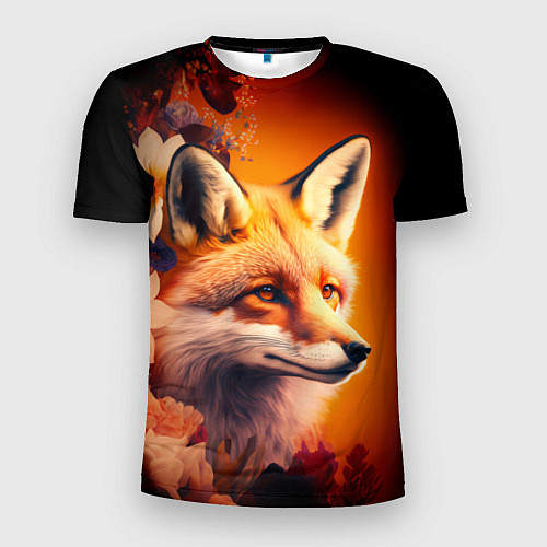 Мужская спорт-футболка Огненно рыжая лиса в цветах / 3D-принт – фото 1